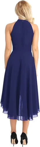 Vista 5 de YONGHS Vestido de dama de honor alto y bajo halter de las mujeres vestido corto de fiesta de baile vestido de regreso a