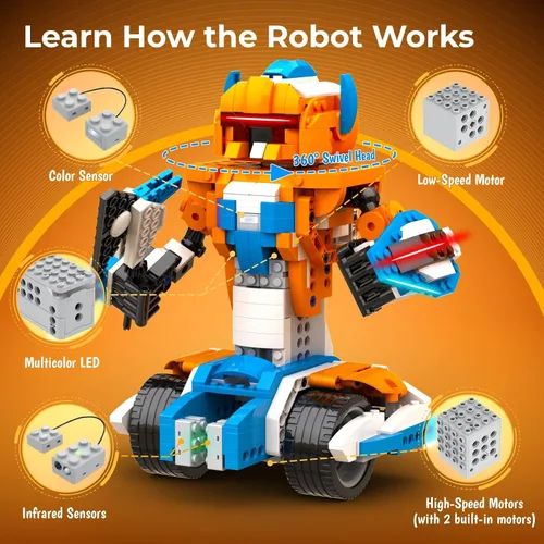 Vista 4 de Apitor Kit de Construcción de Robot X, 12 en 1 Programable con Aplicación, Control Remoto APP, Vehículo RC, Conjunto de Codificación de Robótica