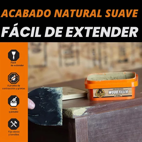 Vista 5 de Kit de reparación de madera de Gorilla, relleno multiusos con espátula y bloque de lijado.