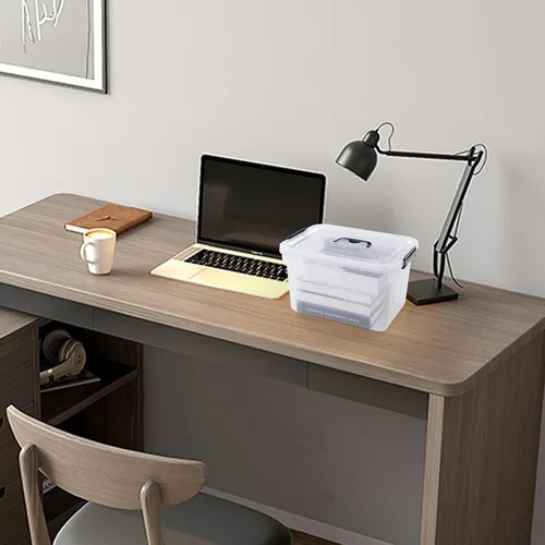 Vista 5 de Paquete de 4 cajas de almacenamiento de 10.5 cuartos de galón con tapa, contenedor de plástico para almacenamiento Clear BPA-free plastic, secure