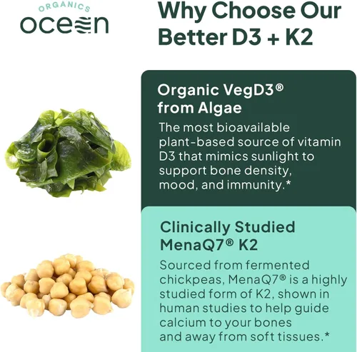 Vista 4 de Organics Ocean Paquete de bienestar muscular, hueso, corazón y sueño - Glicinato de magnesio quelatado con zinc y suplementos VIT D3 y K2