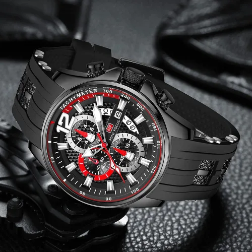 Vista 4 de KXAITO Relojes para hombre, reloj cronógrafo deportivo militar, resistente al agua, correa de cuero de silicona luminosa, relojes casuales