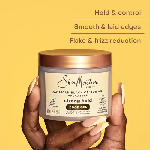 Vista 4 de SheaMoisture - Gel de sujeción fuerte con control de bordes y aceite de ricino negro jamaicano que mantiene los bordes en su lugar, sin escamas