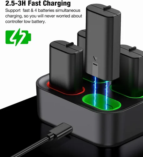 Vista 3 de Cargador recargable de batería con control Xbox One con batería Xbox One Series X de 4 x 1200 mAh, kit de accesorios de carga Xbox para Xbox One