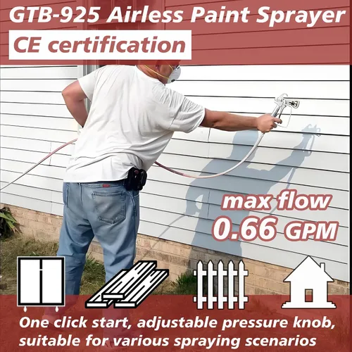 Vista 4 de Kit de pulverizador de pintura sin aire 925, máquina de pintura sin aire de alta eficiencia con extensión de 19.68", puntas 515, 517, 519