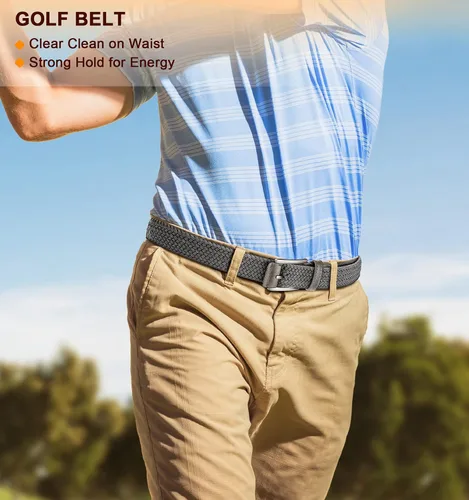 Vista 2 de BULLIANT Cinturón para hombre, paquete de 2 unidades, elástico trenzado para hombre, para golf, caza, pantalones de mezclilla, 1 38 pulgadas