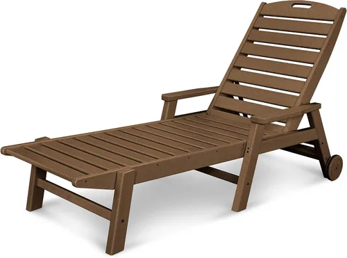 Vista 5 de POLYWOOD Tumbona blanca náutica HDPE con brazos y ruedas, silla de madera apilable para relajación al aire libre Blanco