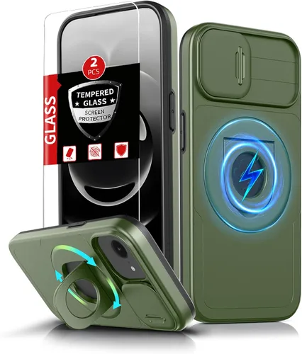 Vista 53 de Funda magnética para iPhone 11 Pro compatible con carga inalámbrica MagSafe, con 2 protectores de pantalla, anillo kickstand de 360° integrado +