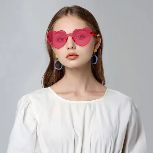 Vista 6 de Hoosmoon Lentes de sol con forma de corazón para mujer, 2 pares de lentes de sol para mujer, regalos de despedida de soltera, Rosado Rojo