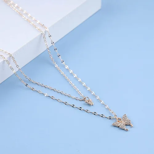 Vista 5 de YienDoo Gargantilla de mariposa de cristal con capas de estilo bohemio, estilo vintage, dorado, con dije de mariposa pequeña, collar con diamantes