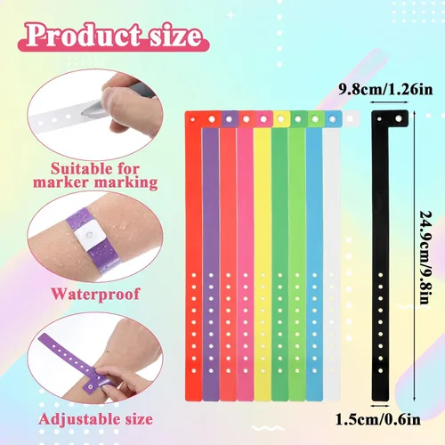 Vista 3 de 60 pulseras de plástico para eventos, pulseras ajustables multicolor, pulseras de plástico impermeables neón para eventos, conciertos, festivales