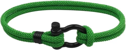 Vista 13 de Pulsera náutica de marinero con cierre de cuerda, brazalete de acero con tornillo de acero y grilletes de anclaje marino, dos filas