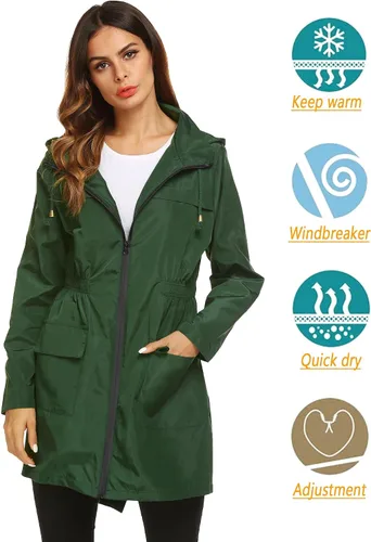 Vista 3 de LOMON Chaqueta ligera impermeable con capucha para mujer, para exteriores