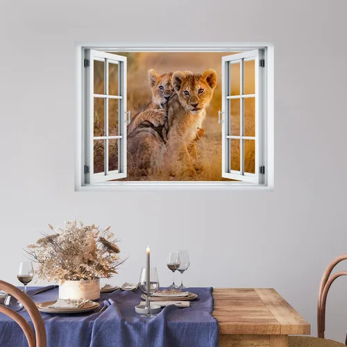 Vista 26 de wall26 Adhesivo decorativo para pared, diseño de oso y mariposa fuera de una ventana abierta, no se pega ni se pega, papel tapiz no tejido