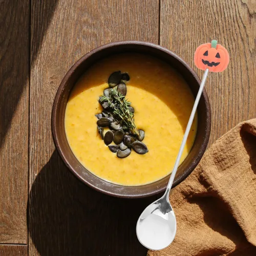 Vista 9 de UPKOCH Juego de 6 cucharas de calabaza de Halloween con forma de calabaza de acero inoxidable para café y postre de 4.9 pulgadas, utensilios