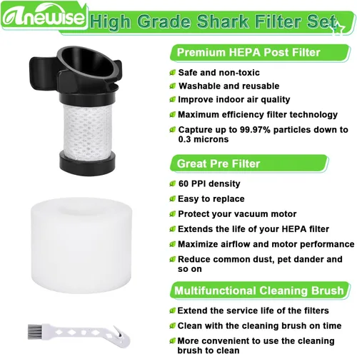 Vista 5 de Anewise Filtro de repuesto para aspiradora inalámbrica Shark ION Flex Duo Clean IF100 F80 UF280 IF200 IF201 IF202 IF203Q IF252 IF281 IF282, 2 HEPA +