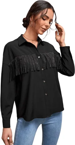Vista 4 de SweatyRocks Blusa de gasa de manga larga con botones frontales para mujer
