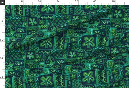 Vista 2 de Spoonflower Tela - Flores verdes azules esmeralda olas retro Tiki hawaiano vintage mediados impreso en tela de gasa Fat Quarter - Costura de ropa