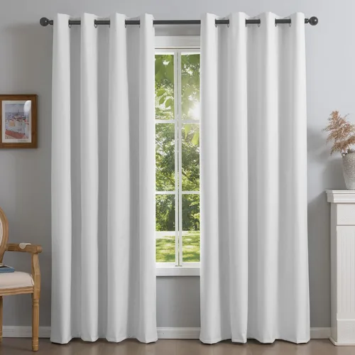 Vista 9 de NFPA701 Cortinas estándar ignífugas sin flúor de 63 pulgadas, 2 paneles, cortinas 100% opacas para dormitorio, sala de estar, cortina