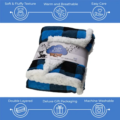 Vista 4 de Manta de bebé de forro polar sherpa ultrasuave Manta acogedora de felpa para niños Cuadros reversibles Lavable Tamaño amplio para mayor