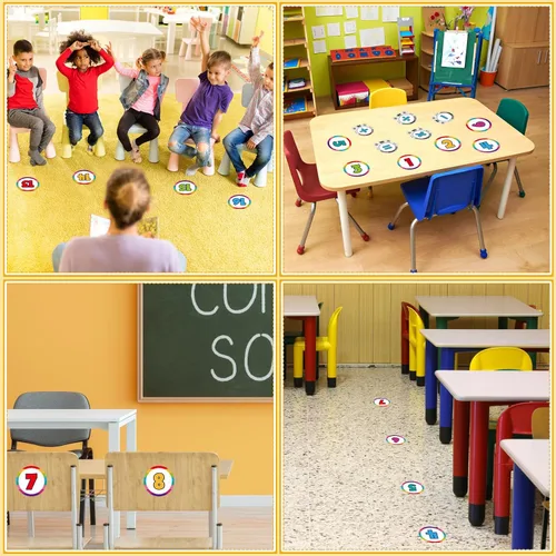 Vista 5 de FLYAB 36 puntos de línea para piso de aula, calcomanías de números de 4 pulgadas para el aula número 1-30, puntos adhesivos para regreso a