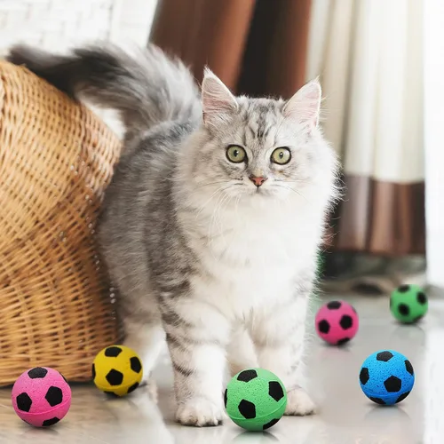 Vista 7 de Skylety Pelotas de fútbol para gatos, 32 unidades, esponja de espuma, para gatos interactivos, juguete de fútbol, pelota deportiva para gatito