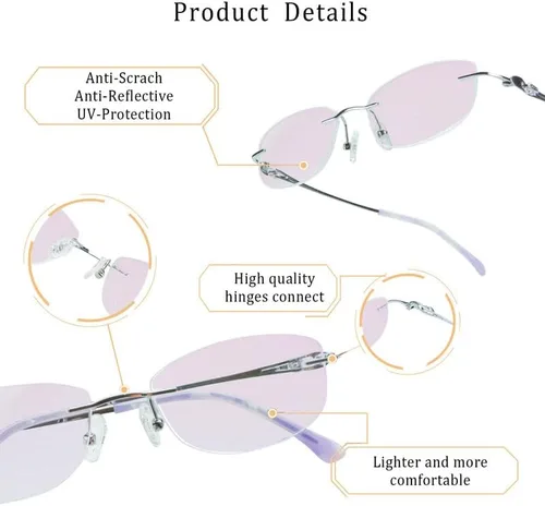 Vista 15 de LifeArt Pure Titanium Frame Glasses/Blue Light Blocking Reading Glasses, Reduce Eyestrain, Stylish for Men and Women 3033_(champán Clear)