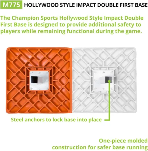 Vista 2 de Champion Sports Hollywood Style Impact Doble Primera Base – Construcción sólida moldeada de una pieza – Primera base doble de goma – Anclajes