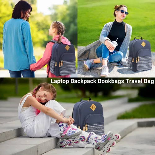 Vista 87 de Leaper Mochila para laptop para mujer: linda mochila floral para escuela, universidad, viajes, trabajo, mochila ligera para niños, Negro margarita