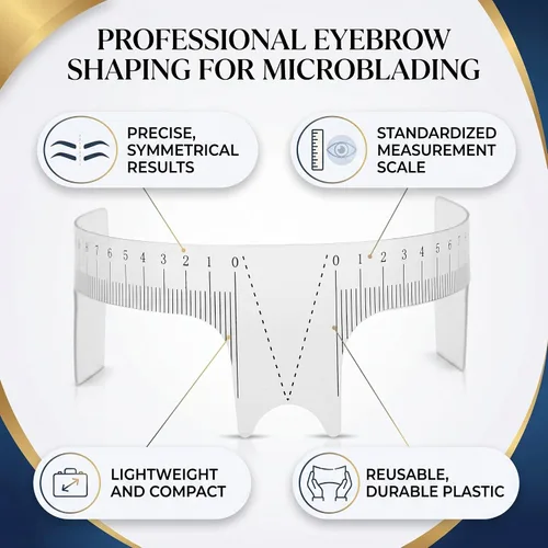 Vista 5 de Regla profesional de posicionamiento de cejas Microblading Brow Shape Design Ruler Herramienta de medida (B) Piercing y suministros