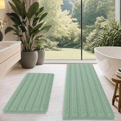 Vista 72 de ACCUMTEK - Juego de alfombras de baño a rayas beige de 3 piezas, ultrasuaves, antideslizantes de chenilla, alfombras de baño mullidas y absorbentes