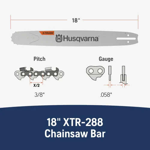 Vista 2 de Husqvarna Barra de motosierra X-Tough de 18 pulgadas para motosierra 555, paso de 3/8 pulgadas, calibre .058 pulgadas y 68 eslabones de transmisión