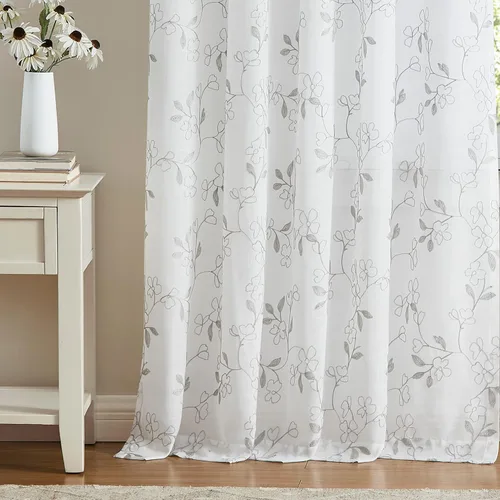 Vista 6 de Vision Home Cortinas traslúcidas blancas con estampado floral gris de 84 pulgadas, con patrón de hojas, cortinas traslúcidas para filtrar la luz