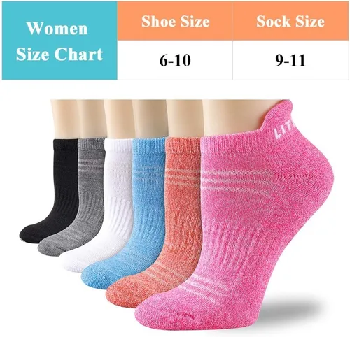 Vista 2 de calcetines tobilleros para mujer, 6 pares de calcetines deportivos con suela acolchada