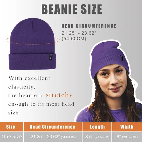 Vista 28 de Gorros de lana para mujeres y hombres, unisex, de punto suave, con puños, diseño de calavera, elástico, color sólido, sombreros de invierno
