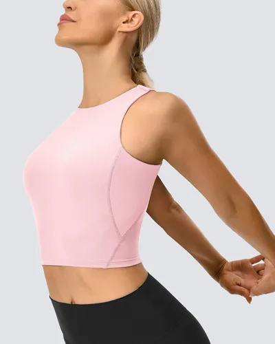 Vista 4 de GYM RAINBOW Sujetadores deportivos acolchados para mujer, camiseta corta sin mangas de línea larga para fitness, correr, yoga, entrenamiento, tops