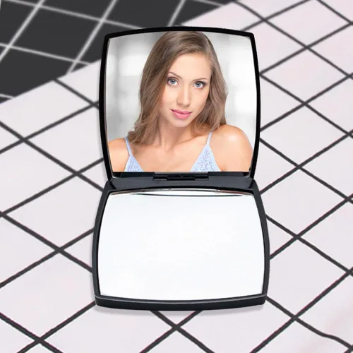 Vista 2 de Espejo de tocador compacto de moda para mujer, elegante espejo compacto pequeño de 2 x 1 x aumento, espejo de maquillaje plegable de doble cara