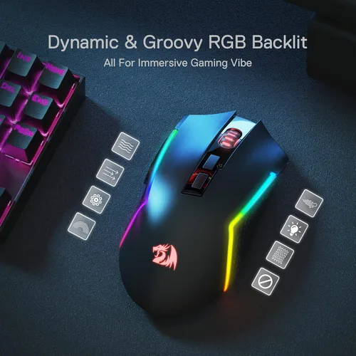 Vista 4 de Redragon M693 Mouse inalámbrico Bluetooth para juegos, 8000 DPI con conexión de 3 modos, BT y 2.4G inalámbrico, 7 botones macro, capacidad