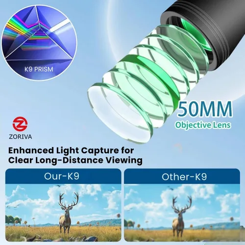 Vista 6 de Prismáticos profesionales de alta potencia de aumento de 10 x 50 para adultos, visión HD con lente objetivo de 1.969 in, prisma K9, diseño duradero