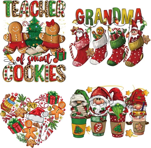 Vista 10 de Calcomanías de transferencia para ropa 2024 con texto en inglés «Merry Christmas» – Decoración navideña para planchar en el coche, gnomo de Papá