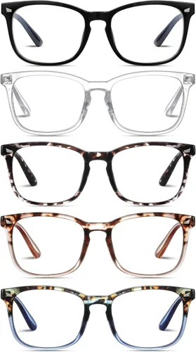 Vista 9 de Paquete de 5 lentes de lectura para hombres y mujeres, con bloqueo de luz azul, para lectura frente a la computadora, reflejos UV (negro, 3.75x)
