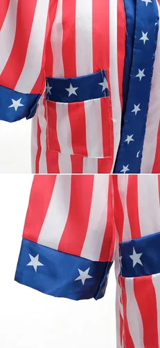 Vista 8 de Regenboog Disfraz de boxeo de bandera estadounidense para hombres y mujeres, disfraz de Balboa Rocky para adultos, cinturón de satén, guantes