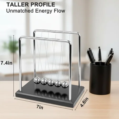 Vista 3 de Sealive Newton's Cradle Large Premium - Base de madera maciza, bolas de péndulo de acero pesado de 1.71 libras, juguete de escritorio grande