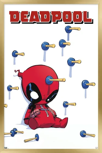 Vista 17 de Trends International Marvel Comics Deadpool - Póster de pared de dardos, 22.4 pulgadas de largo x 14.7 W, versión enmarcada de madera de granero