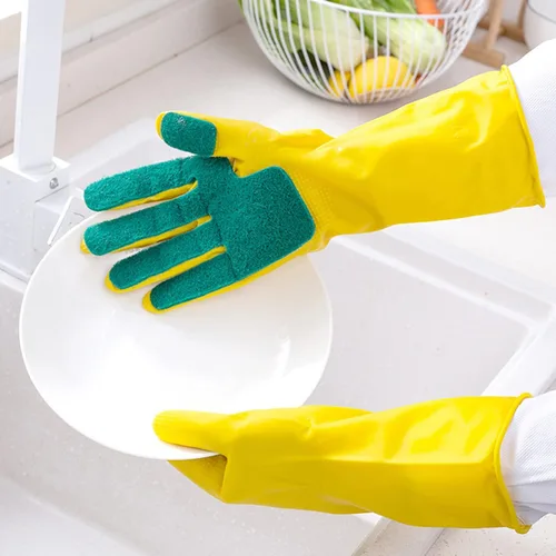 Vista 4 de iplusmile 1 par de guantes de látex guantes de fregado guantes de látex para el hogar guantes de lavado de platos reutilizables guantes de mano