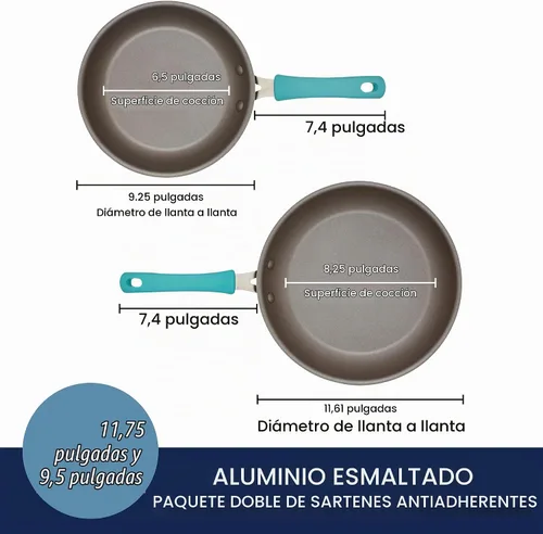Vista 2 de Rachael Ray Cook + Create - Juego de sartenes antiadherentes, 9.5 pulgadas y 11.75 pulgadas, color azul agave