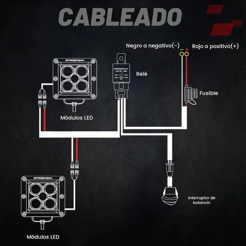 Vista 7 de OFFROADTOWN Arnés de cableado 2 cables para cubos LED Pods LED Negro