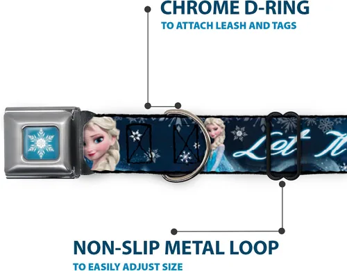 Vista 5 de Hebilla de cinturón de seguridad con hebilla para perro – Elsa la Reina de la Nieve poses/copos de nieve Let IT GO Blues/White – 1 pulgada de ancho