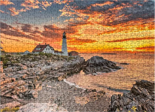 Vista 8 de MyPuzzle Portland Lighthouse At Sunrise in New England Maine USA - Rompecabezas prémium de 100 piezas para adultos