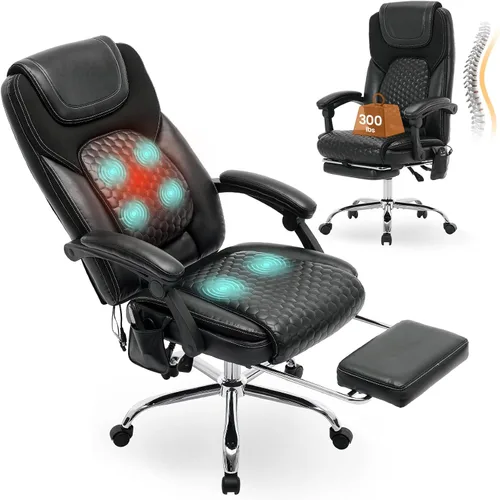 Vista 16 de MALOL Silla de oficina de masaje de 300 libras, silla de escritorio grande y alta con 3 niveles de calor y reposapiés, silla ejecutiva ergonómica